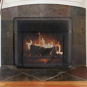 lot 68783 image: Pleasant Hearth - Black Steel 1-Panel Fireplace Screen - Retail $95.64