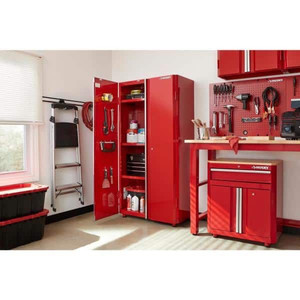 lot 68785 image: Husky - Ready-to-Assemble 24-Gauge Steel Freestanding Garage Cabinet in Red (36 in. W x 72 in. H x 18 in. D) - Retail $399.99