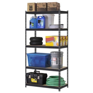 lot 68808 image: Edsal - 5-Shelf Steel Shelving Unit in Black (72 in. H x 36 in. W x 18 in. D) - Retail $159.99