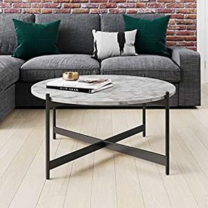 lot 68837 image: Nathan James - Piper White Faux Marble Black Metal Frame Round Modern Living Room Coffee Table - Retail $129.99