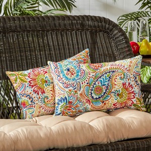 lot 68795 image: Greendale Home Fashions - Jamboree Multicolor Paisley Outdoor Rectangle Throw Pillow (2-pack) - Retail $37.99