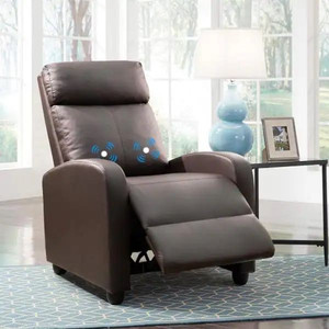 lot 68855 image: Lacoo - Brown Massage Recliner PU Leather Faux Leather Home Theater Recliner with Padded Seat and Massage Backrest - Retail $195.99