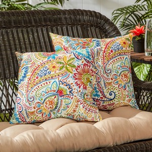 lot 68794 image: Painted Paisley - 17 x 17 inches Outdoor Accent Pillow (Set of 2) -  Retail $35.99