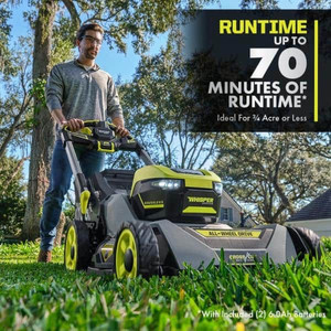 lot 68873 image: RYOBI - 40V HP Brushless Whisper Series 21. in Walk Behind Self-Propelled All Wheel Drive Mower (Tool Only) - Retail $549.00