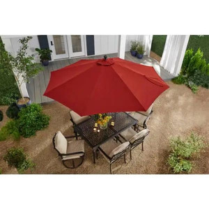 lot 69058 image: 10 ft. Aluminum Auto-Tilt Market Outdoor Patio Umbrella,  Chili Red - Retail $109.99