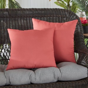 lot 68791 image: Greendale Home Fashions - Solid Coral Outdoor Square Throw Pillow (2-pack) - Retail $37.99