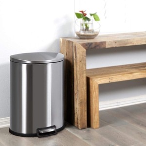 lot 68864 image: StyleWell -  13 gal. Stainless Steel Step-On Trash Can D-Shaped, Silver - Retail $69.99