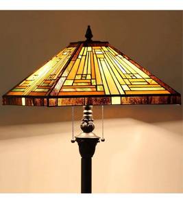 lot 28263 image: Tiffany Floor Lamp 2-Light 16 Wide Mission Style Industrial Brown Bronze Pole Standing Light for Living Room Bedroom