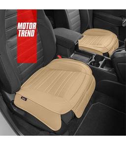lot 28265 image: Motor Trend Beige Faux Leather 2-Pack Car Seat Cover for Front Seats, Padded Car Seat Protectors with Storage Pockets, Premium Interior Covers, Front Seat Covers for Cars Truck SUV Auto