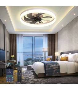 lot 28270 image: Enclosed Ceiling Fan with Light Dimming, Modern Bladeless Ceiling Fan with Light Remote Control, Bedroom Smart Ceiling Fan with Lights Small Flush Mount Low Profile Ceiling Fan (White)