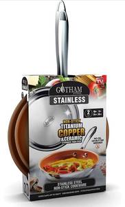 lot 28293 image: Gotham Steel Stainless Steel 2 Pack Frying Pan Set Premium Copper Nonstick Frying Pans Tri-Ply Bonded, Coated with Titanium and Ceramic Surface for the Ultimate Release - Dishwasher Safe
