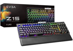lot 33127 image: EVGA Z15 RGB Gaming Keyboard, RGB Backlit LED, Hotswappable Mechanical Kaihl Speed Bronze Switches (Clicky), 822-W1-15US-KR