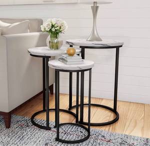 lot 33144 image: Lavish Home Round Nesting Tables, Largest (D) 17.75x (H) 25, White