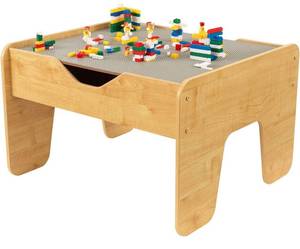 lot 33148 image: KidKraft Reversible Wooden Activity Table with Board with 195 Building Bricks - Gray &amp Natural, Gift for Ages 3