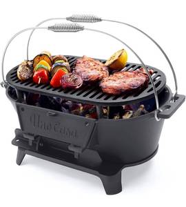 lot 33154 image: Uno Casa Hibachi Grill - Pre-Seasoned Small Charcoal Grill, Portable Charcoal Grill for Camping, Outdoors, Japanese Hibachi Grill with Double-Sided Grill Net - Waterproof Cover Included