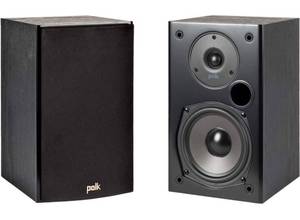 lot 33156 image: Polk Audio T15 100 Watt Home Theater Bookshelf Speakers - Hi-Res Audio with Deep Bass Response  Dolby and DTS Surround  Wall-Mountable Pair, Black