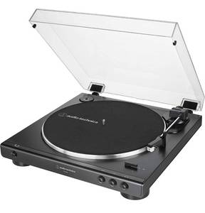 lot 33158 image: Audio-Technica AT-LP60X-BK Fully Automatic Belt-Drive Stereo Turntable, Black, Hi-Fi, 2 Speed, Dust Cover, Anti-Resonance, Die-Cast Aluminum Platter