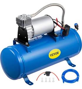 lot 33684 image: Bestauto 12V Train Horn Air Compressor with Tank 150PSI Air Car Compressor Portable Tire Inflator with 6 Liter Tank 1.6 Gallon for Train Horns Motorhome Tires