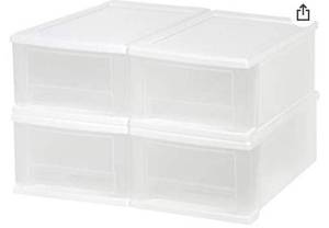 lot 38051 image: Small White Iris Usa 7 QT Plastic Stackable Storage Drawers, Multi-Purpose Bins (Lot of 4)