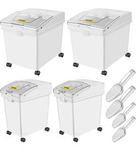 lot 36995 image: VEVOR Ingredient Bin, 10.5 Gallon and 6.6 Gallon Capacity Ingredient Storage Bin, PP Material Flour Bins On Wheels, White Shelf Ingredient Bin with Scoop, Commercial