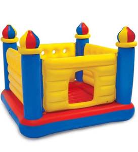 lot 29231 image: WMQ Trampoline with Protective net, Childrens Jumping Bed Home Folding Inflatable Paradise Castle Indoor Bounce Bed Toy, (69  69  56in)