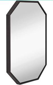 lot 29235 image: Hamilton Hills Modern Black Frame Octagon Wall Mirror  24 x 36 Contemporary Premium Silver Backed Floating Glass Panel Vanity, Bedroom, or Bathroom Mirrored Octagonal Hangs Horizontal or Vertical
