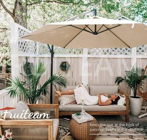lot 29237 image: FRUITEAM 10FT Offset Hanging Patio Umbrella, Outdoor Market Cantilever Umbrella wEasy Tilt Adjustment, with Crank & Cross Bar, Shade 95% UV Protection for Backyard, Poolside, Lawn and Garden