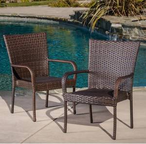 lot 29248 image: Multi Brown Stackable Plastic Outdoor Dining Chairs (Set of 2)
