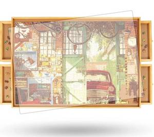 lot 29267 image: ALL4JIG 1500PCS Rotating Jigsaw Puzzle Board with 4 Drawers & Cover, Lazy Susan Spinning Jigsaw Puzzle Table for Adults, 35 X 26 Puzzle Spinner, Jigsaw Puzzle Table Top Portable