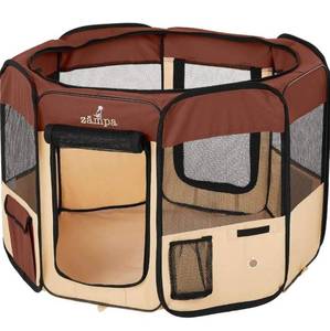 lot 29269 image: Zampa Portable Collapsible Pet Exercise Playpen - Includes Carrying Case for Large Dogs, Puppies, and Cats - IndoorOutdoor Use - Water Resistant