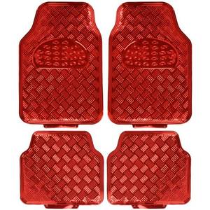 lot 33722 image: Box of Red Car Accessories - Steering Wheel Cover, Seat Covers (2 Front and 1 Rear), & BDK Universal Fit 4-Piece Metallic Design Car Floor Mat - Heavy Duty Protection Full Set