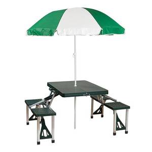 lot 33725 image: Stansport Folding Picnic Table with Umbrella, Aluminum Frame, Multiple Colors, Rectangular