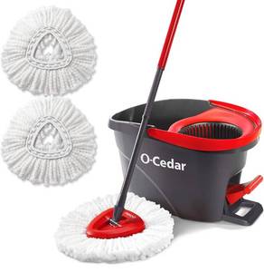 lot 33741 image: O-Cedar EasyWring Microfiber Spin Mop & Bucket Floor Cleaning System  2 Extra Refills, RedGray