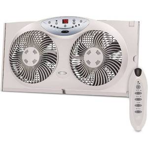 lot 33744 image: Bionaire Window Fan with Twin 8.5-Inch Reversible Airflow Blades and Remote Control, White