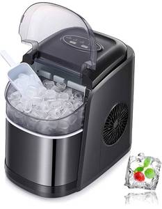 lot 33759 image: Antarctic Star Ice Maker Machine Countertop,Portable Automatic 9 Ice Cubes Ready in 8 Minutes,Makes 26 lbs of Ice per 24 Hours,Self-Clean,See-Through Lid for HomeBarParty Black