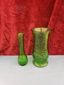 lot 6035 image: pair green glass vases