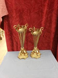 lot 6113 image: pair metal candleholdersvases