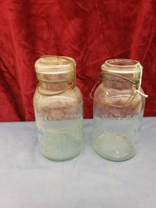 lot 6165 image: pair Lightning green glass top jars