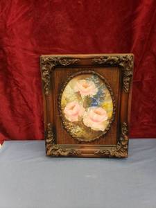 lot 6229 image: hand paintedsigned flower pic in old frame