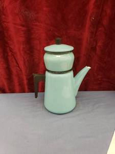 lot 6276 image: teal enamelgraniteware coffee pot made in France