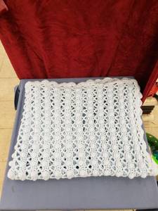 lot 6308 image: 40 x 53 blue crocheted baby quilt