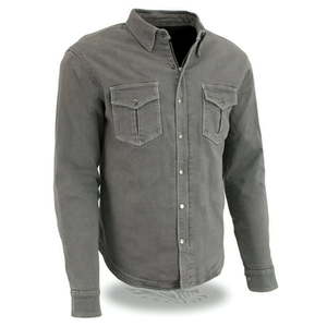 lot 3587 image: Mens Grey Armored Denim Biker Shirt w Aramid by DuPont Fibers (Large)
