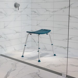 lot 3611 image: Flash Furniture Tool-Free and Quick Assembly, 300 Lb. Capacity, Adjustable Navy Bath & Shower Chair with Non-slip Feet