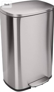 lot 3614 image: Amazon Basics 50 Liter  13.2 Gallon Soft-Close, Smudge Resistant Trash Can with Foot Pedal - Brushed Stainless Steel, Satin Nickel Finish