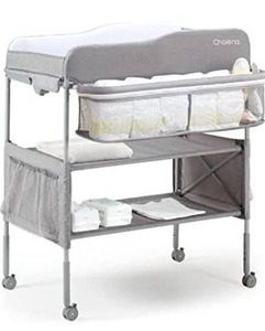 lot 3647 image: Changing Table Portable Diaper Changing Station, Mobile Baby Foldable Changing Table Dresser Height Adjustable, Diaper Organizer, Water-Proof Changing Table Pads, Changing Table Topper(Light Grey)