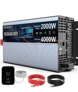 lot 3656 image: ROARBATT Pure Sine Wave Power Inverters 2000Watt 12V DC to 110V120V with Remote Control 4 AC Outlets and Dual USB Ports for CPAP RV Car Solar System Emergency