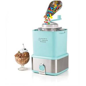 lot 3660 image: Nostalgia CCIM2AQ 2-Quart Electric Ice Cream Maker with Candy Crusher Aqua Stainless Steel