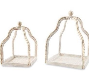 lot 3676 image: Mud Pie Wood Beaded Lantern Set, Distressed White WASH