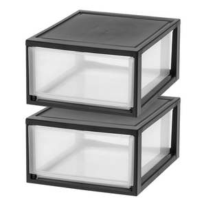 lot 3701 image: IRIS 29.5 Quart Compact Stackable Plastic Drawer Black Set of 2