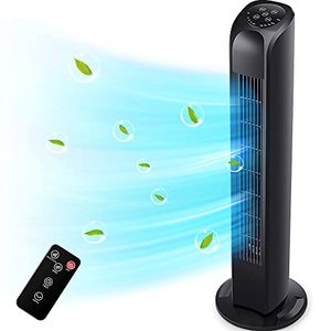 lot 3759 image: Uthfy Oscillating Tower Fan with Remote, Electric Standing Tower Fan Floor Fan for Bedroom Indoor Office and Home Use,Quiet Cooling Portable Bladeless Tower Fans, 30 inchs, Black Tower Fan
